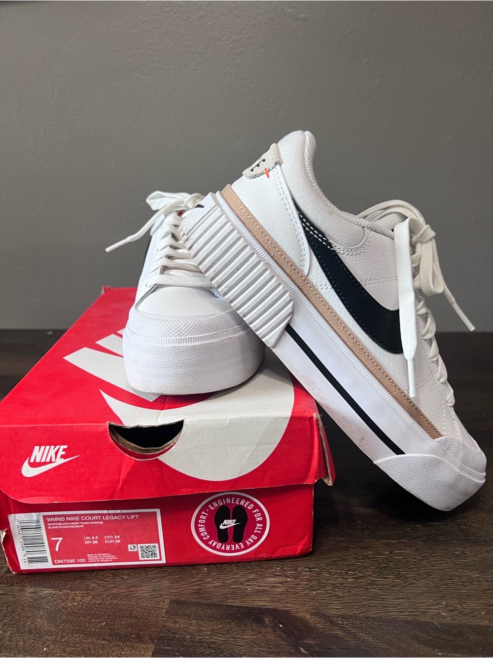 Nike Women’s White Black Tan Platform Sneakers